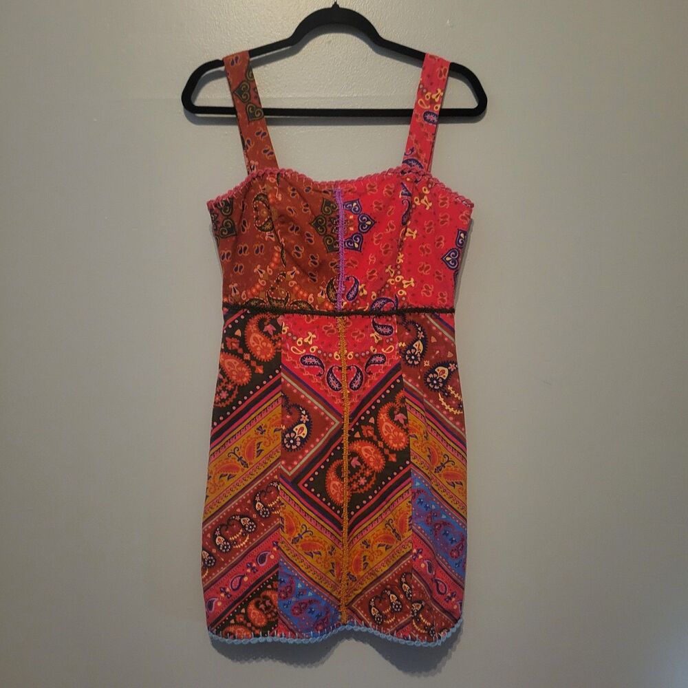 FARM RIO Red Patchwork Bandana Sleeveless Embroidered Mini Dress Women's Medium - Picture 14 of 15